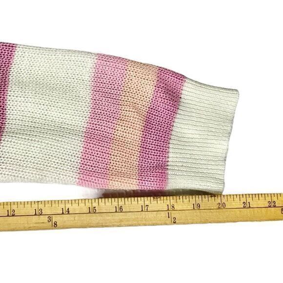 Pink Lily Hoodie Womens Sz M Pink White Striped Pull Over Knit Oversized Sweater - Picture 14 of 16